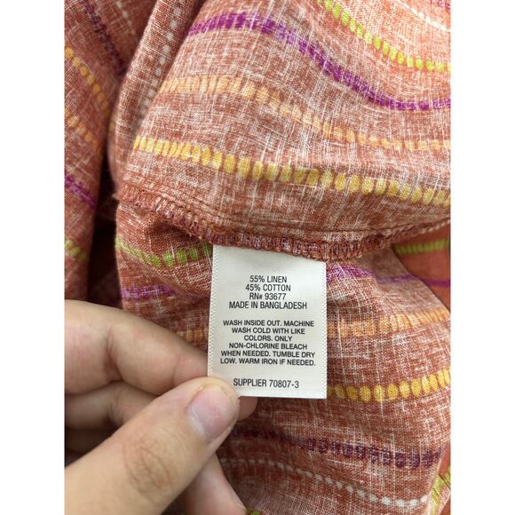ANA Linen Blend Dress XL Orange Striped Textured Tropical Coastal Beachy NWT - Picture 9 of 9
